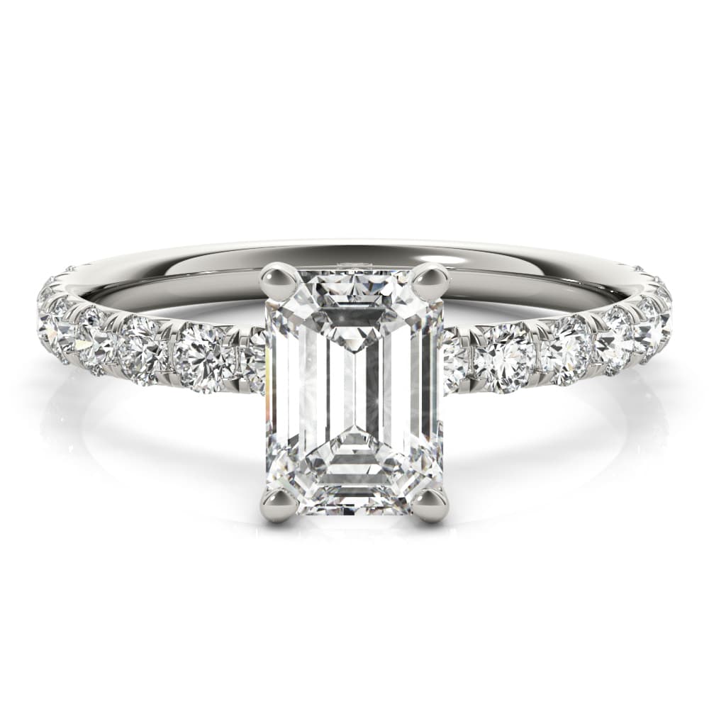 Emerald Cut Split Prong Engagement Ring, style 51149, Top view in white gold or platinum