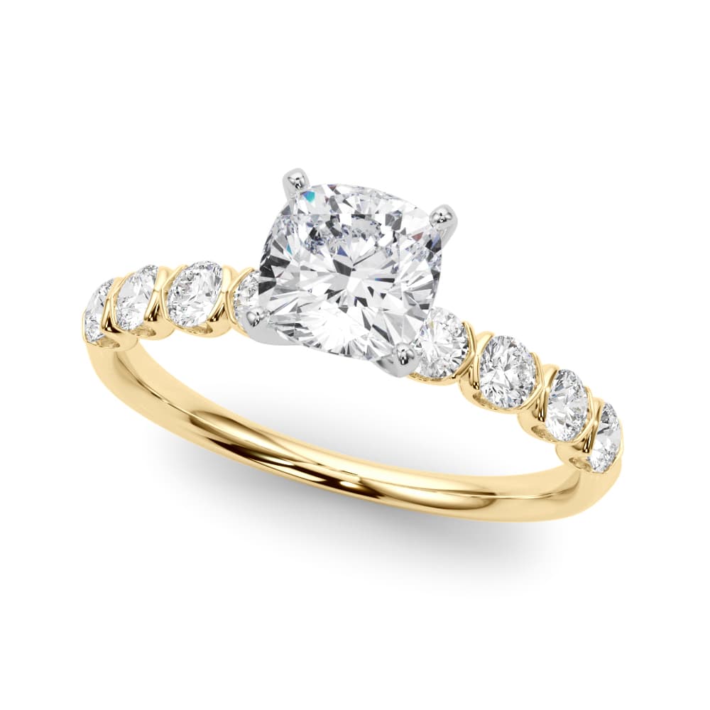 Single Row Half Bezel Engagement Ring, style 51150, Front view in yellow gold