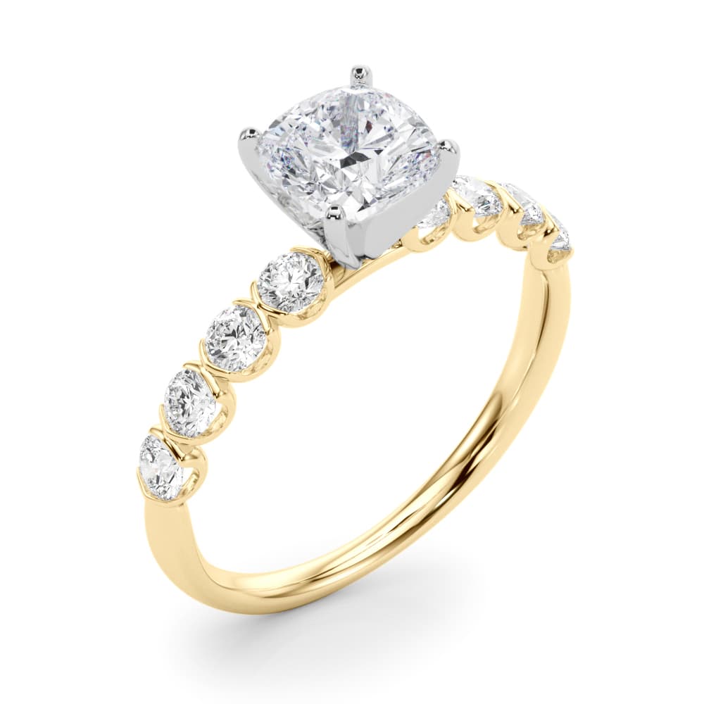 Single Row Half Bezel Engagement Ring, style 51150, Angle view in yellow gold