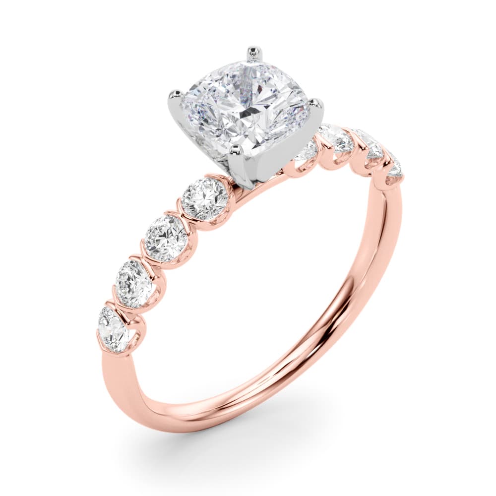 Single Row Half Bezel Engagement Ring, style 51150, Angle view in rose gold