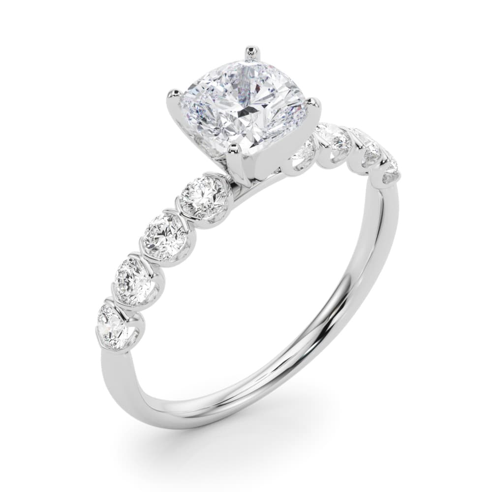 Single Row Half Bezel Engagement Ring, style 51150, Angle view in white gold or platinum