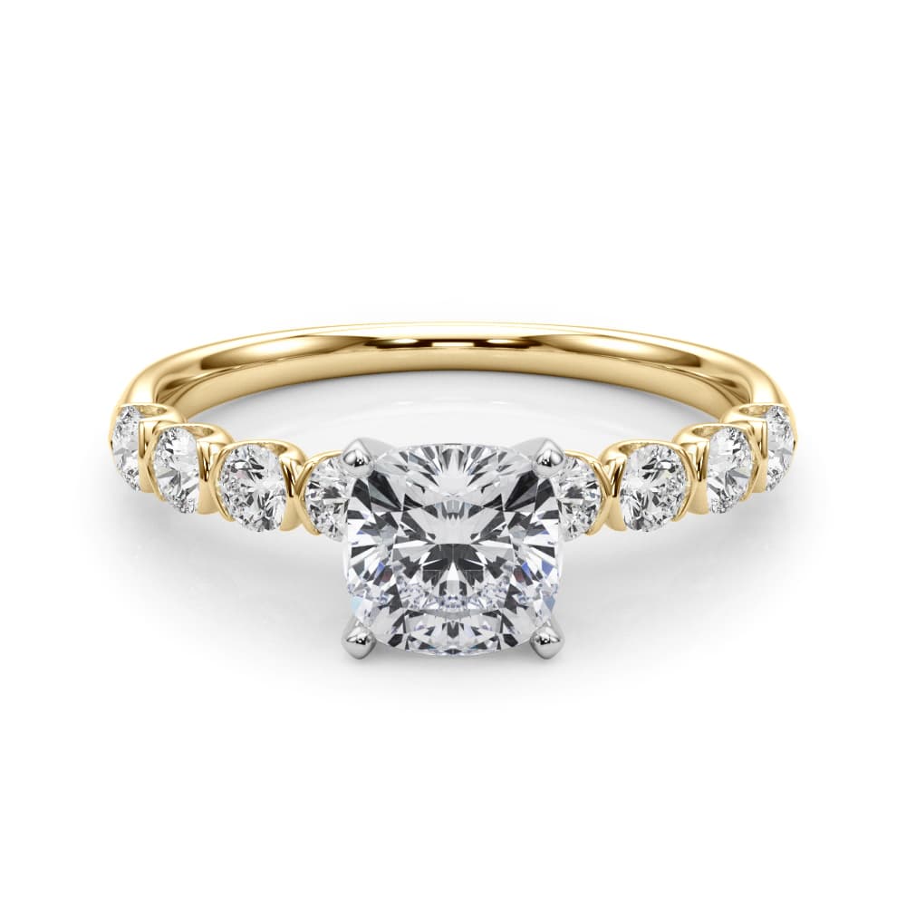 Single Row Half Bezel Engagement Ring, style 51150, On hand view in yellow gold