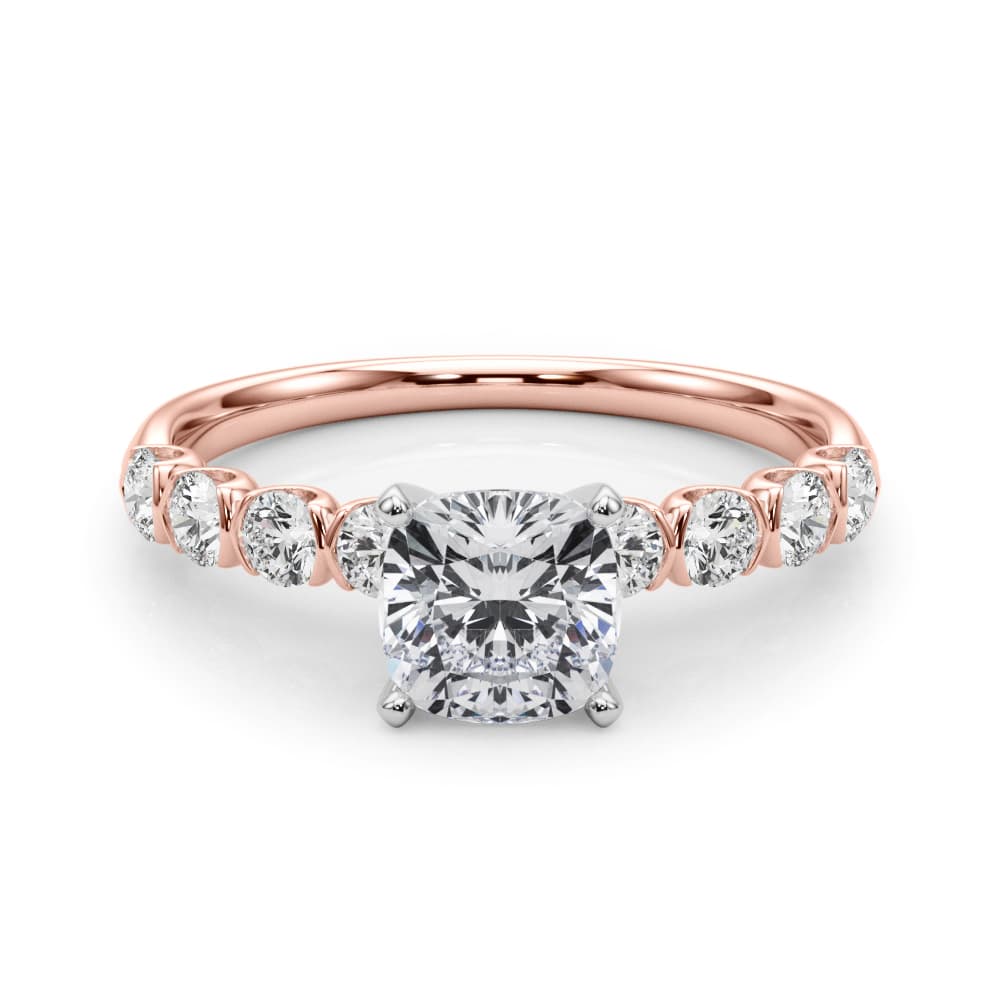 Single Row Half Bezel Engagement Ring, style 51150, On hand view in rose gold