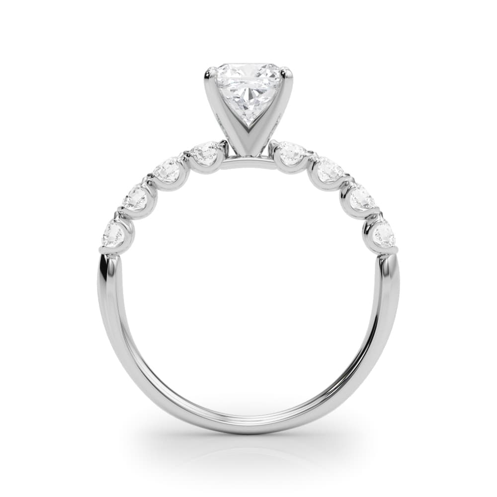 Single Row Half Bezel Engagement Ring, style 51150, Side view in white gold or platinum