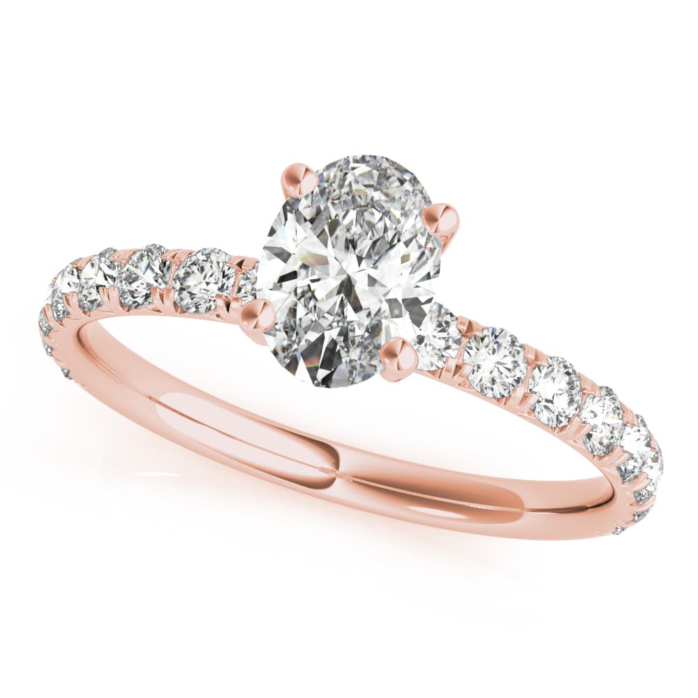 Oval Single Row Engagement Ring, style 51151, Front view in rose gold