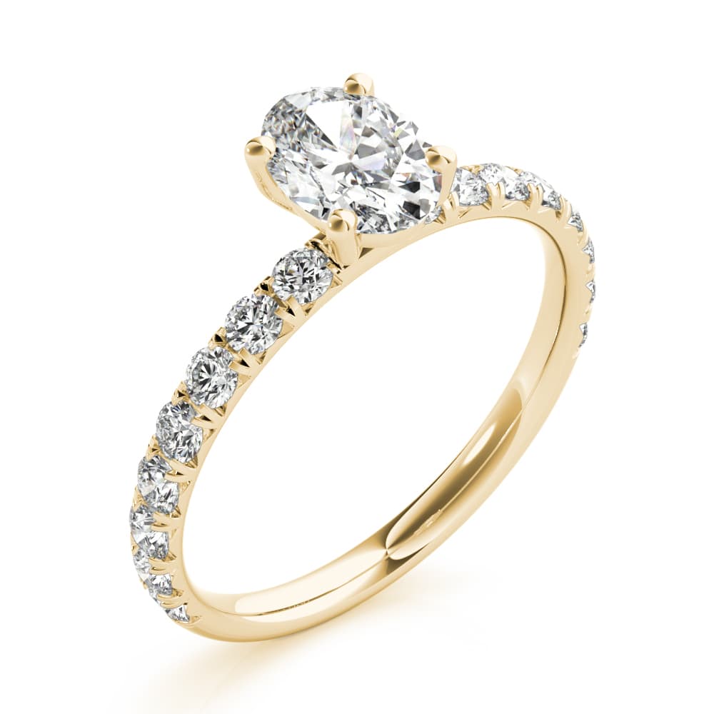 Oval Single Row Engagement Ring, style 51151, Angle view in yellow gold