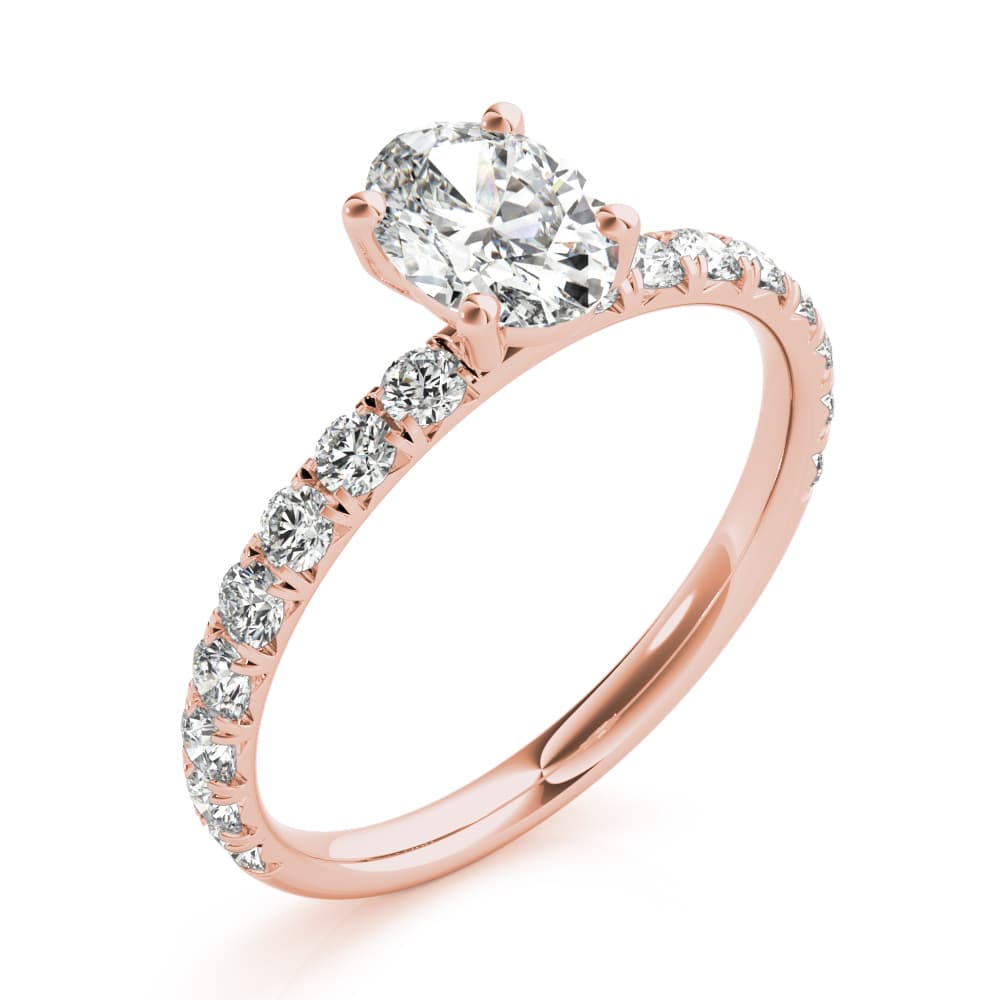 Oval Single Row Engagement Ring, style 51151, Angle view in rose gold