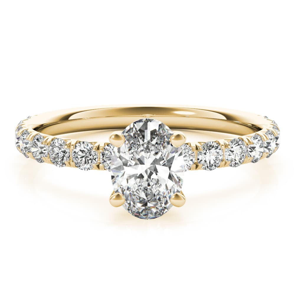 Oval Single Row Engagement Ring, style 51151, On hand view in yellow gold