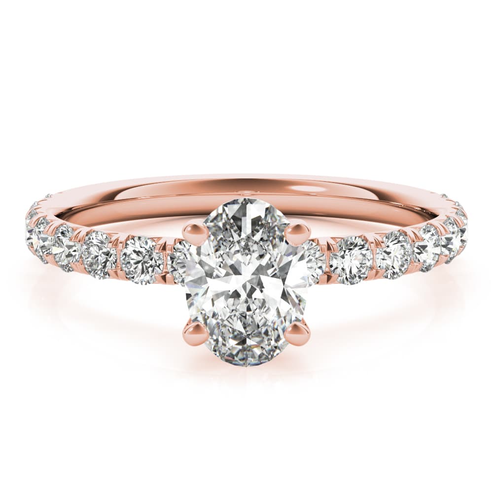 Oval Single Row Engagement Ring, style 51151, On hand view in rose gold
