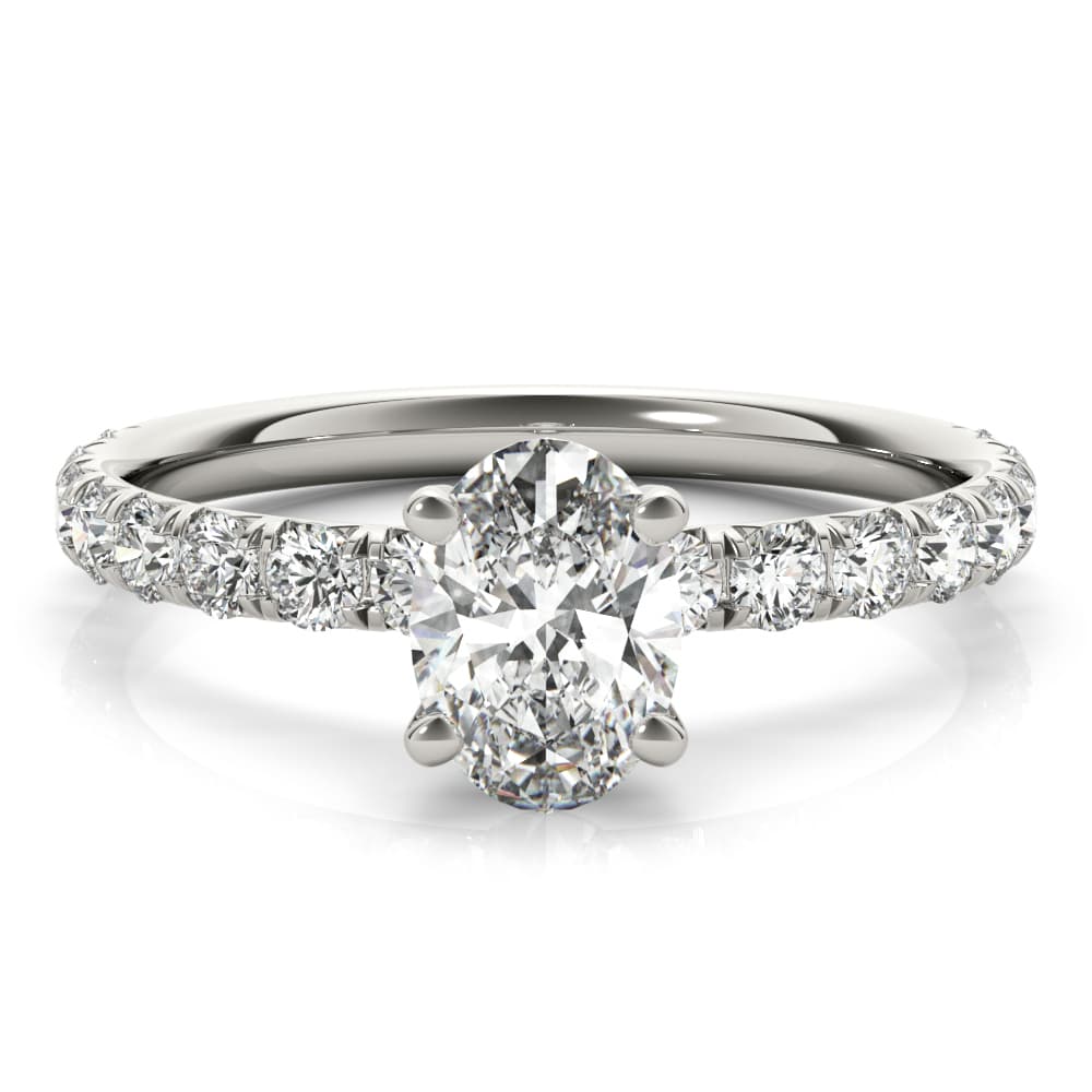 Oval Single Row Engagement Ring, style 51151, On hand view in white gold or platinum