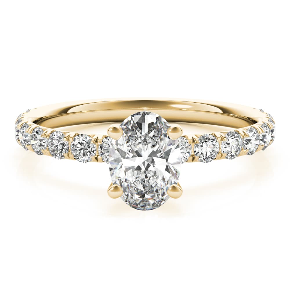 Oval Single Row Engagement Ring, style 51151, Top view in yellow gold