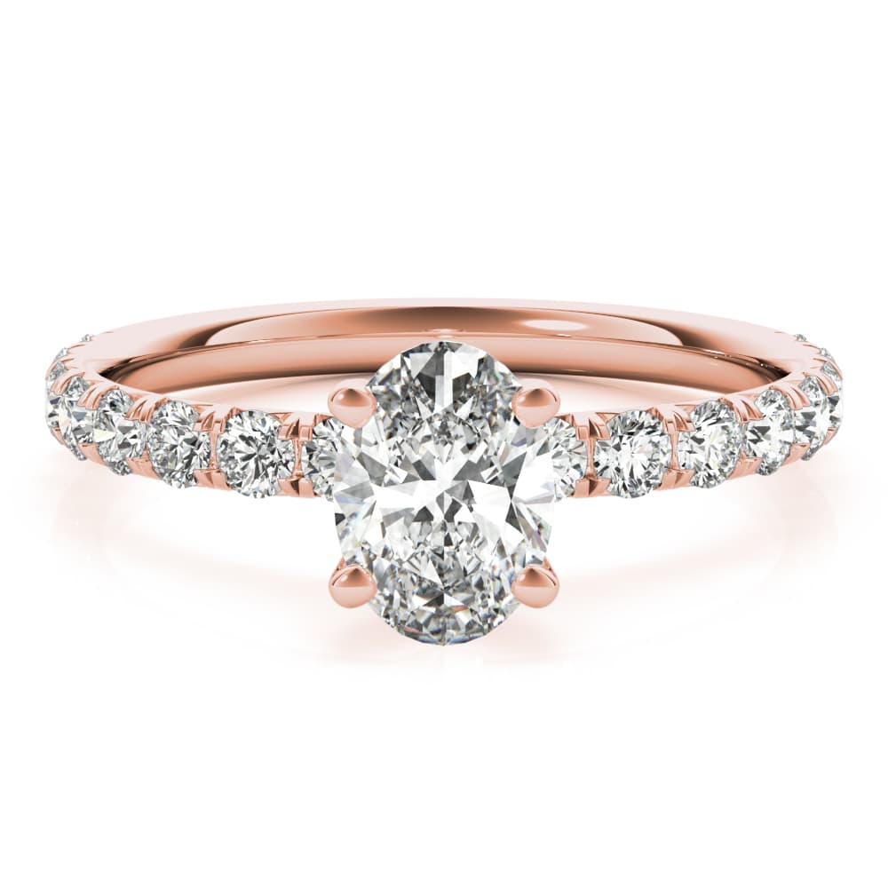Oval Single Row Engagement Ring, style 51151, Top view in rose gold