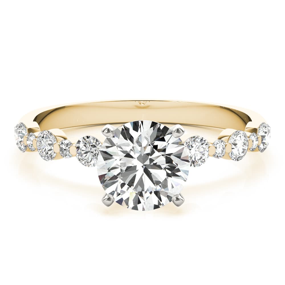 Single Shared-Prong Alternating Round-Sized Engagement Ring, style 51155, Angle view in yellow gold