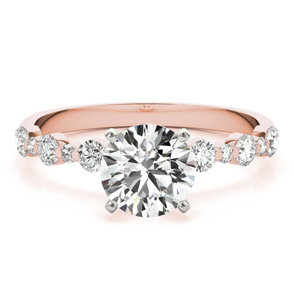 Single Shared-Prong Alternating Round-Sized Engagement Ring, style 51155, Angle view in rose gold
