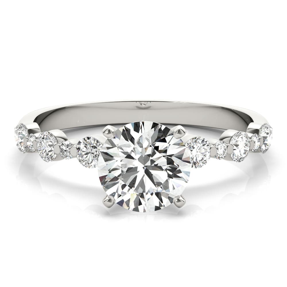 Single Shared-Prong Alternating Round-Sized Engagement Ring, style 51155, Angle view in white gold or platinum
