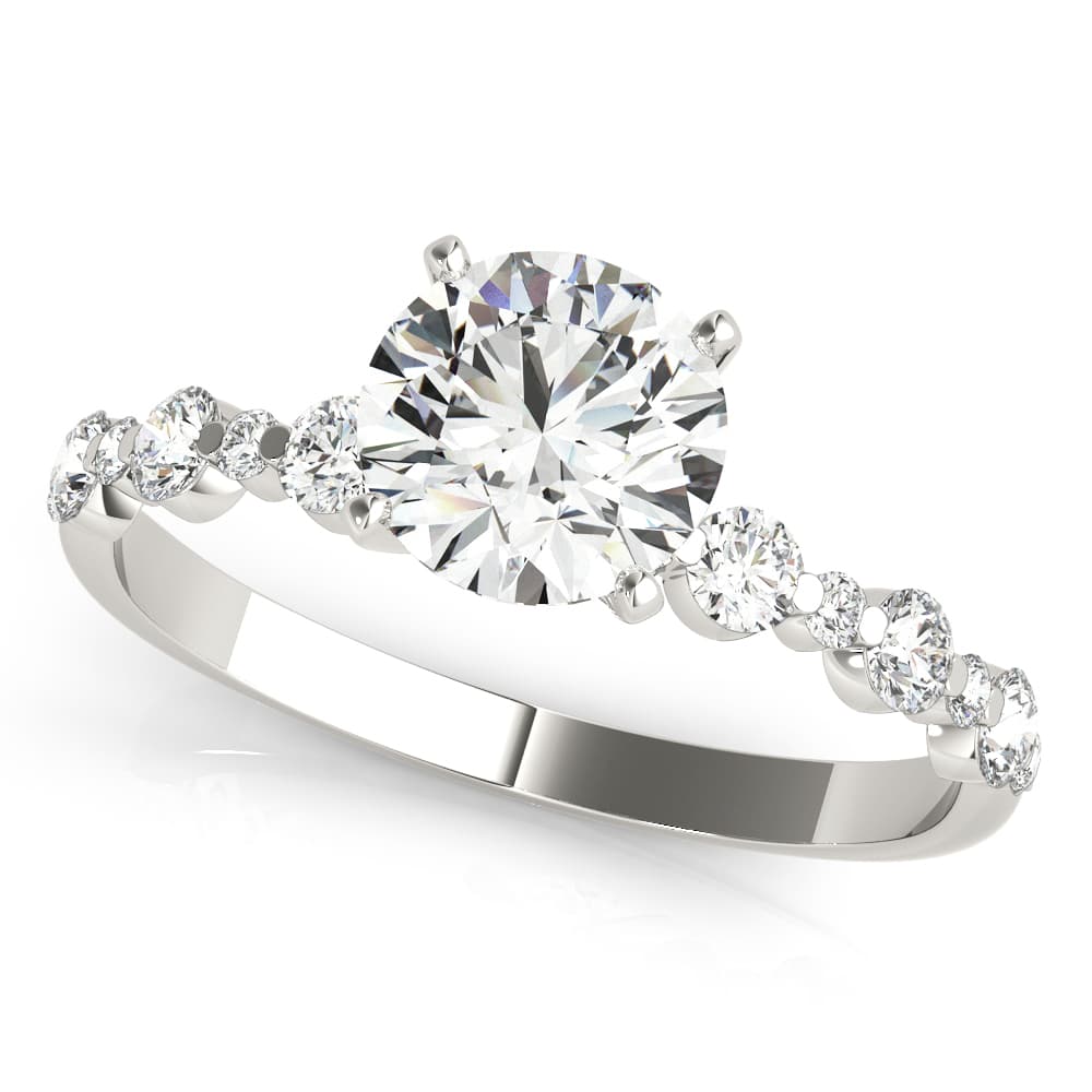 Single Shared-Prong Alternating Round-Sized Engagement Ring in White gold
