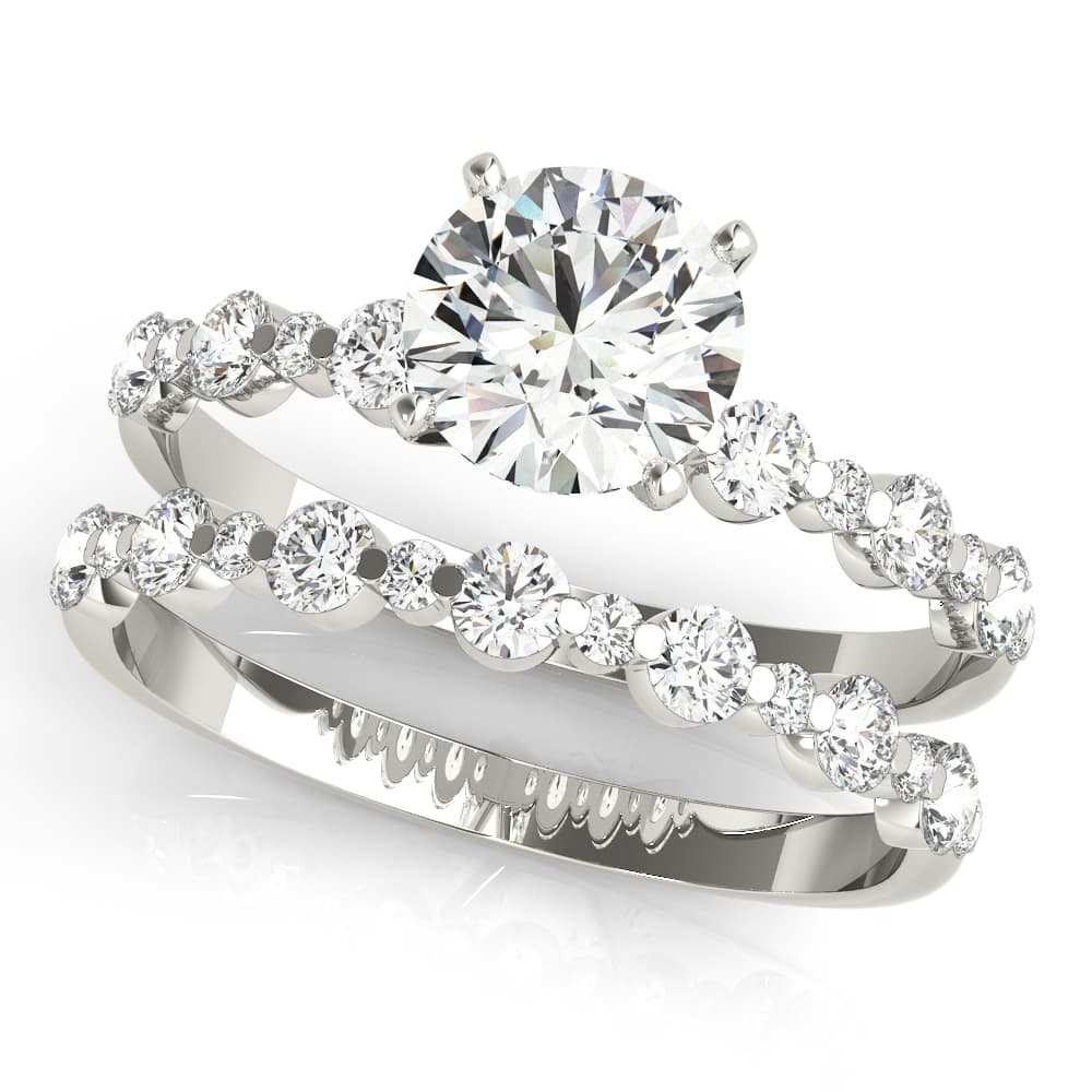 Single Shared-Prong Alternating Round-Sized Engagement Ring, style 51155, On hand view in white gold or platinum