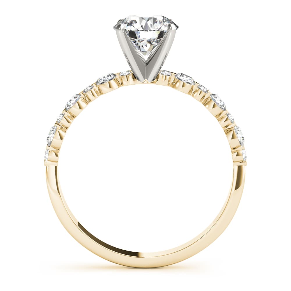 Single Shared-Prong Alternating Round-Sized Engagement Ring, style 51155, Side view in yellow gold
