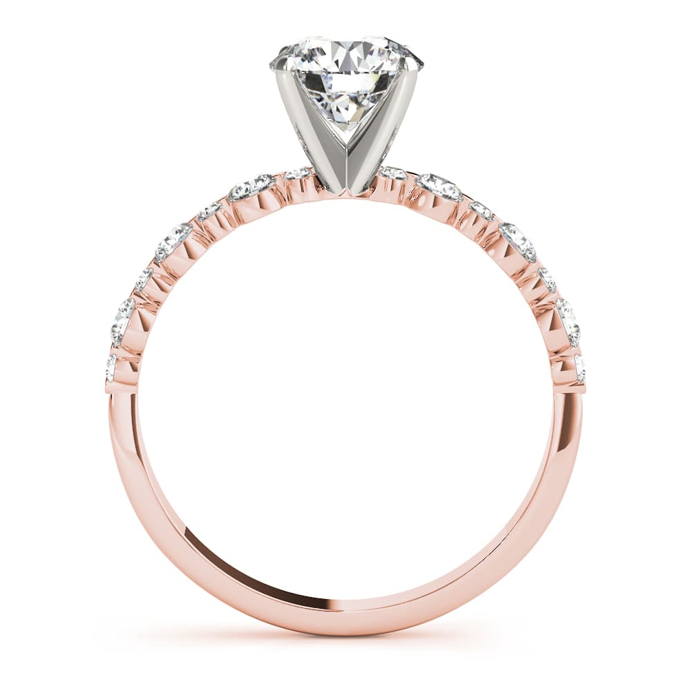 Single Shared-Prong Alternating Round-Sized Engagement Ring, style 51155, Side view in rose gold
