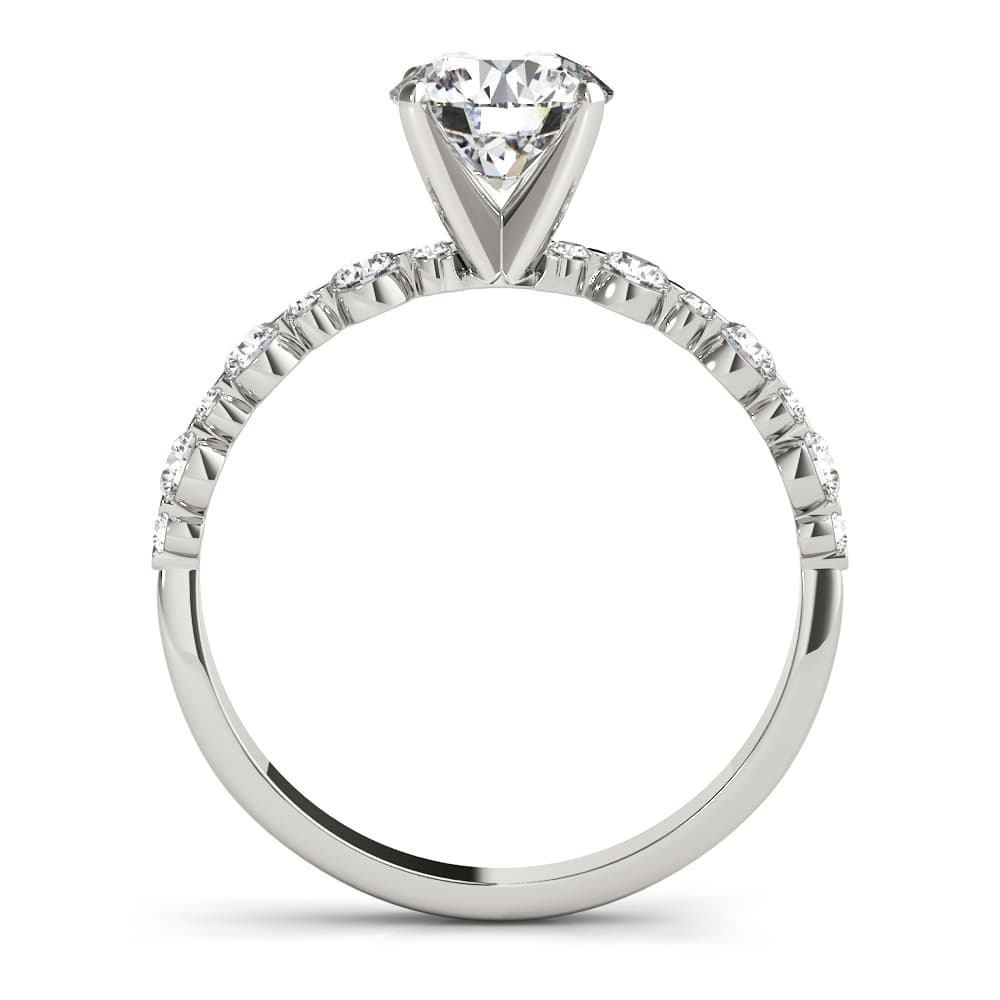 Single Shared-Prong Alternating Round-Sized Engagement Ring, style 51155, Side view in white gold or platinum