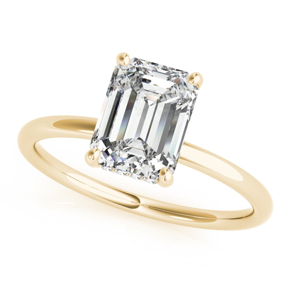 Emerald Cut Hidden Halo Engagement Ring, style 51156, Front view in yellow gold
