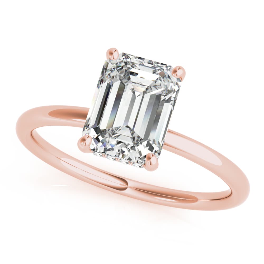 Emerald Cut Hidden Halo Engagement Ring, style 51156, Front view in rose gold