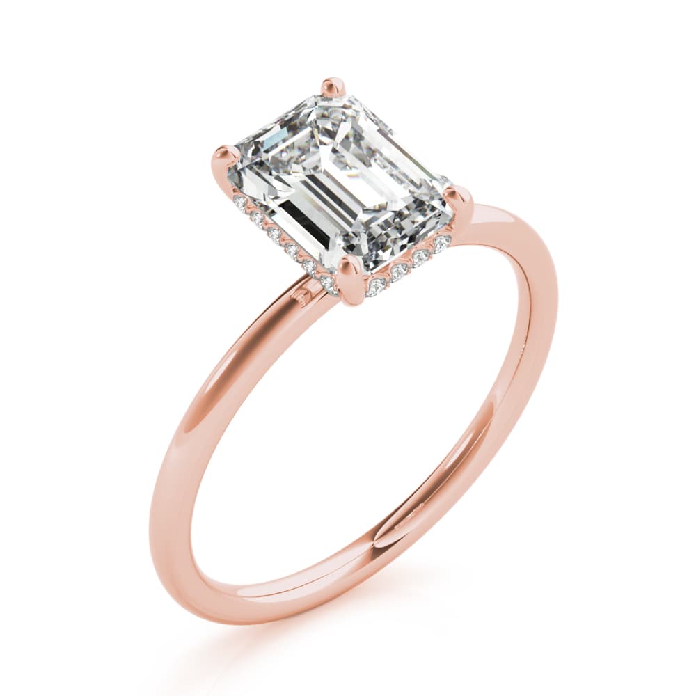 Emerald Cut Hidden Halo Engagement Ring, style 51156, Angle view in rose gold