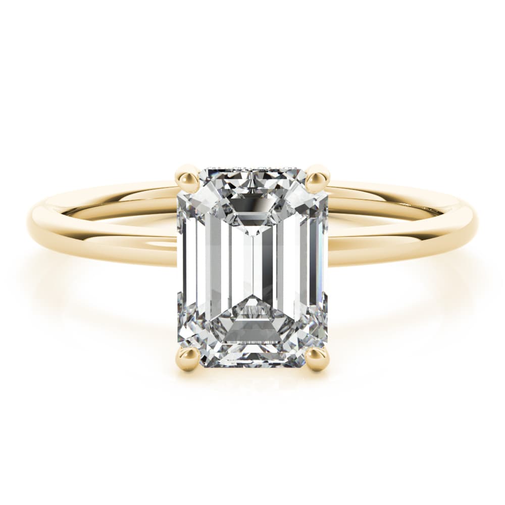 Emerald Cut Hidden Halo Engagement Ring, style 51156, On hand view in yellow gold