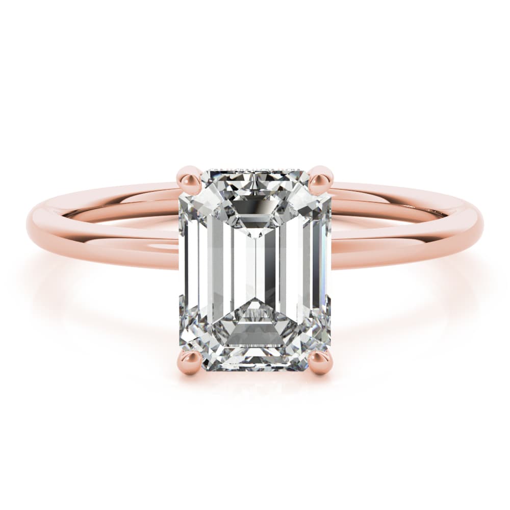 Emerald Cut Hidden Halo Engagement Ring, style 51156, On hand view in rose gold
