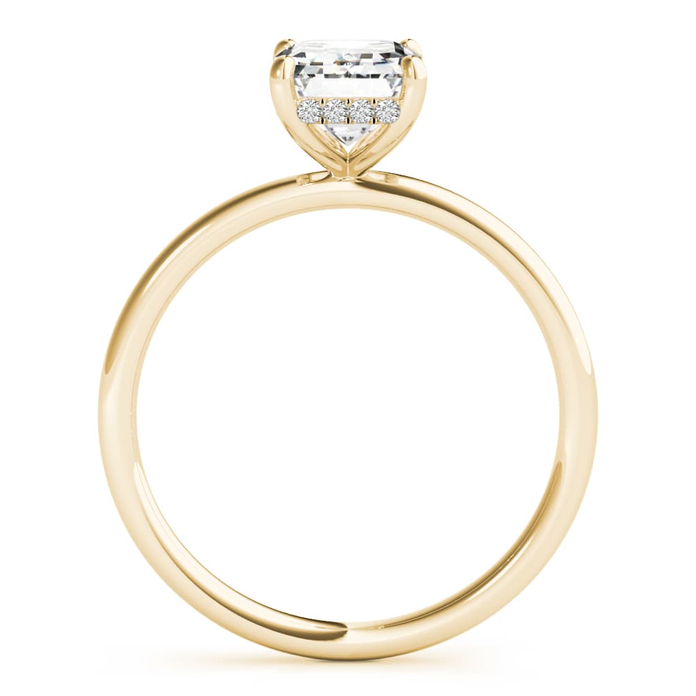 Emerald Cut Hidden Halo Engagement Ring, style 51156, Side view in yellow gold