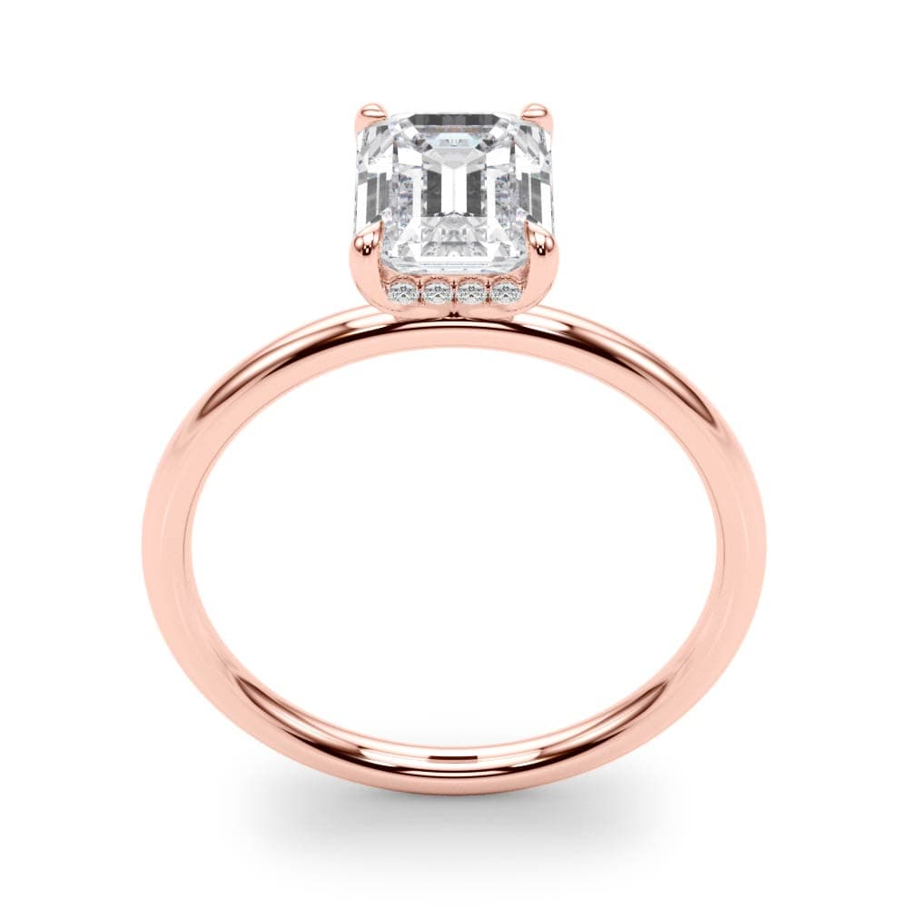 Emerald Cut Hidden Halo Engagement Ring, style 51156, Top view in rose gold