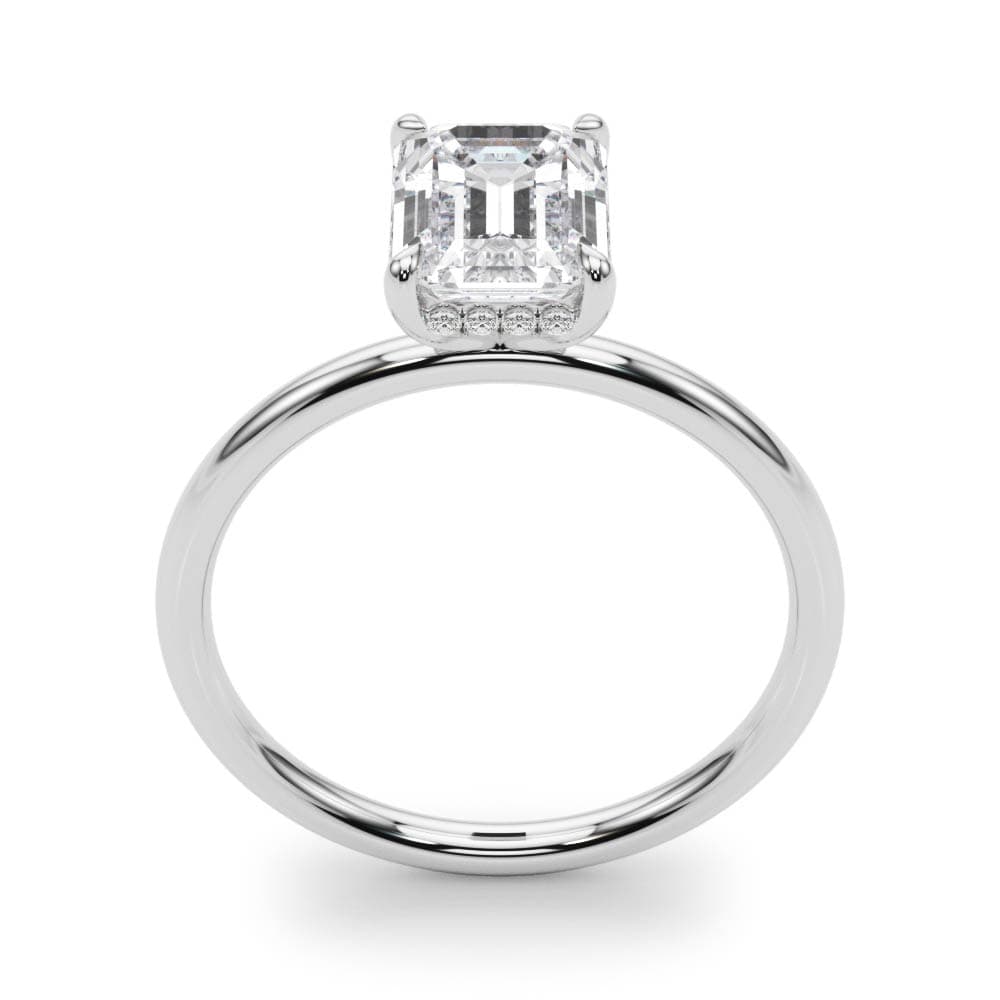 Emerald Cut Hidden Halo Engagement Ring, style 51156, Top view in white gold or platinum