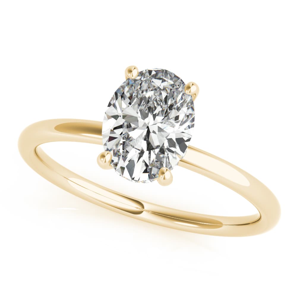 Oval Hidden Halo Engagement Ring, style 51157, Front view in yellow gold