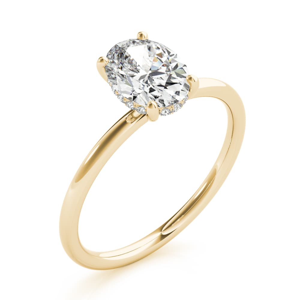 Oval Hidden Halo Engagement Ring, style 51157, Angle view in yellow gold