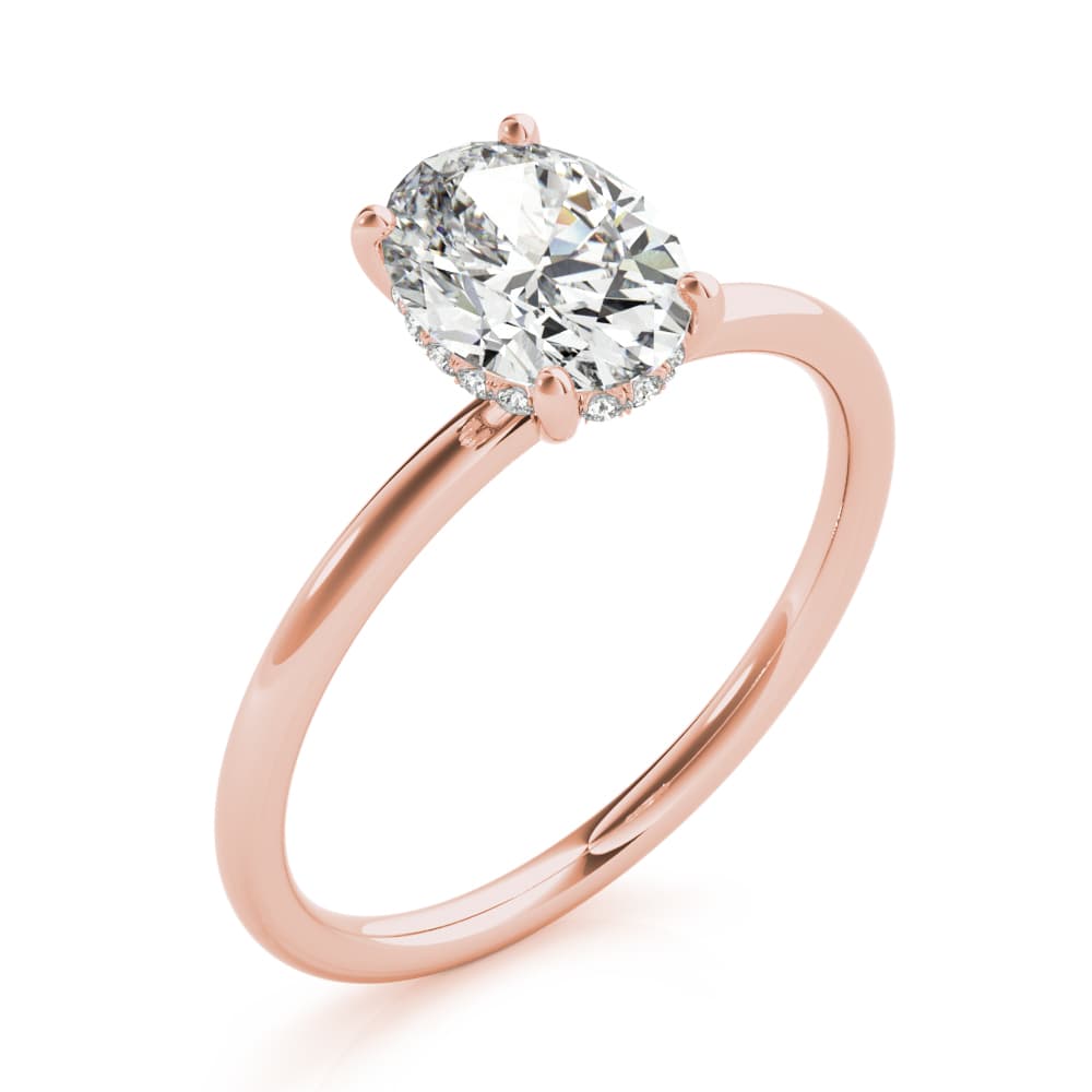 Oval Hidden Halo Engagement Ring, style 51157, Angle view in rose gold