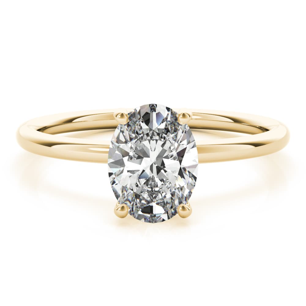 Oval Hidden Halo Engagement Ring, style 51157, On hand view in yellow gold
