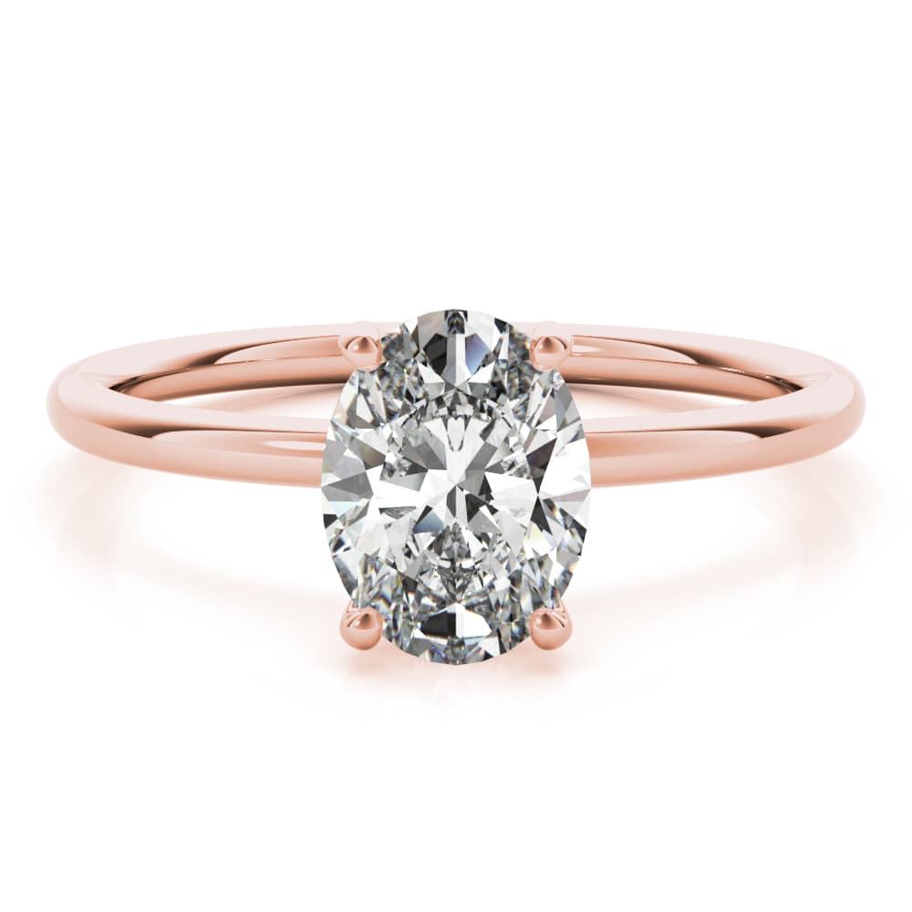 Oval Hidden Halo Engagement Ring, style 51157, On hand view in rose gold