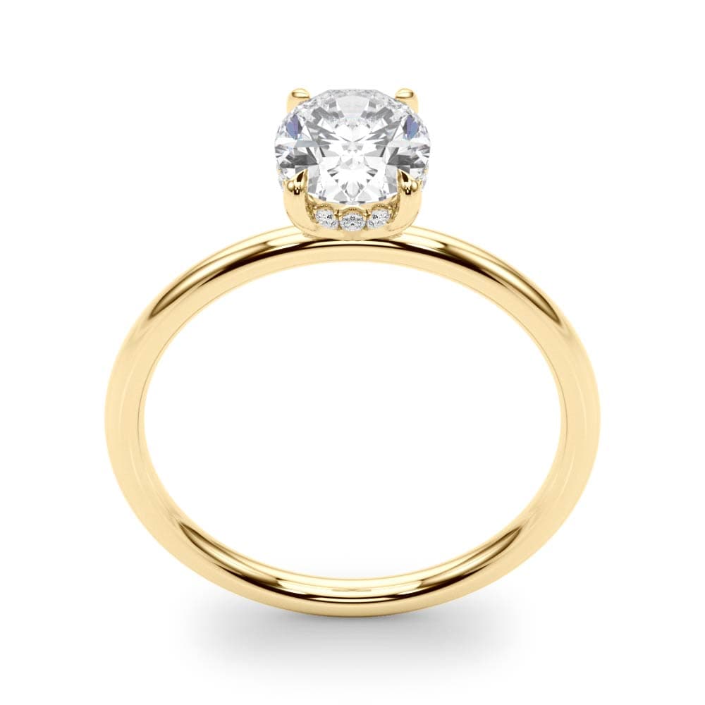 Oval Hidden Halo Engagement Ring, style 51157, Top view in yellow gold