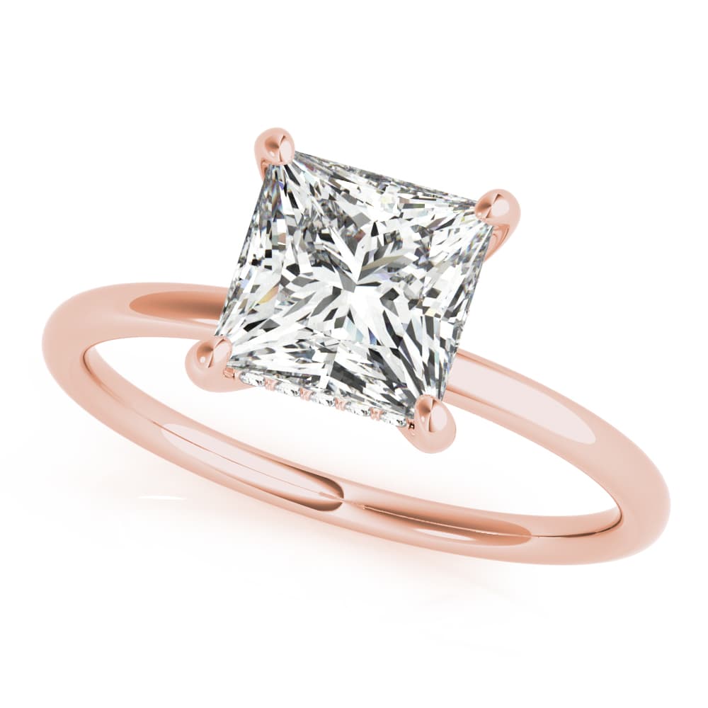 Solitaire Princess-Cut Engagement Ring, style 51158, Front view in rose gold