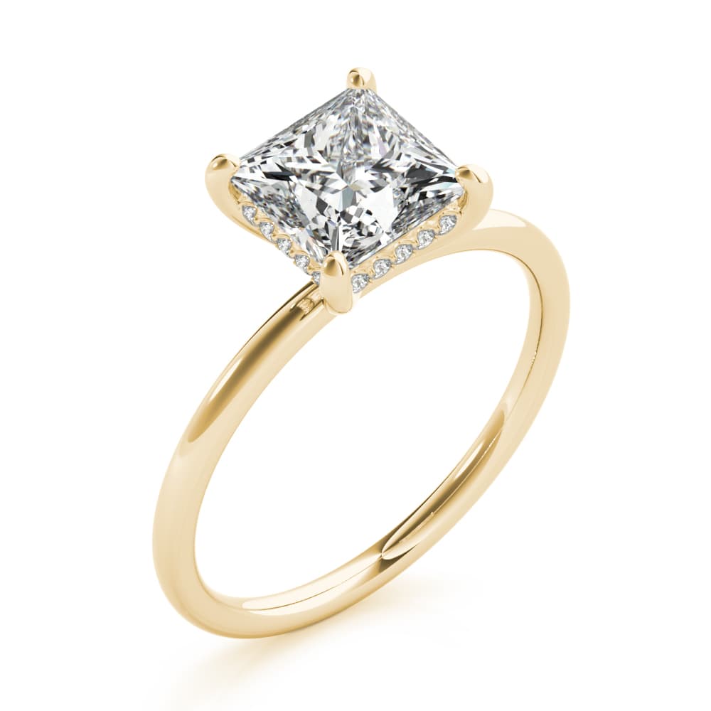 Solitaire Princess-Cut Engagement Ring, style 51158, Angle view in yellow gold