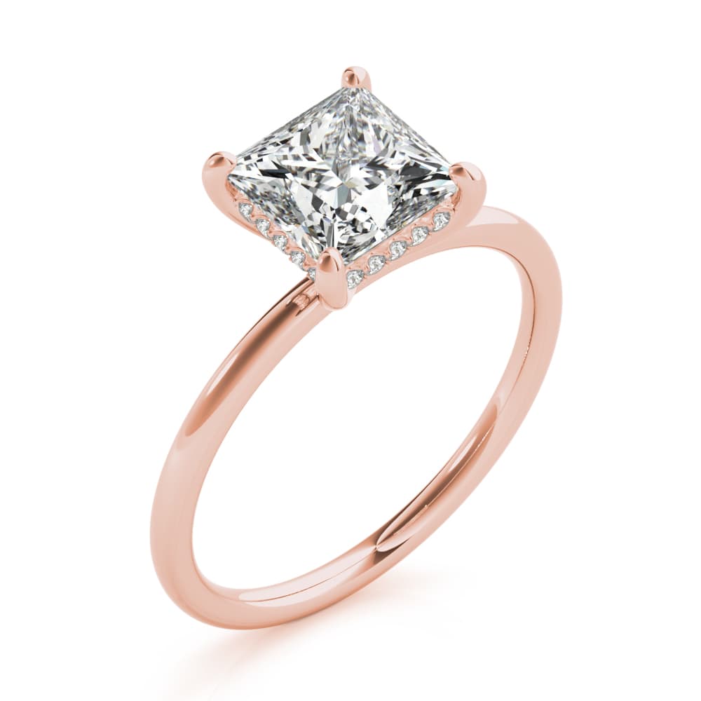 Solitaire Princess-Cut Engagement Ring, style 51158, Angle view in rose gold