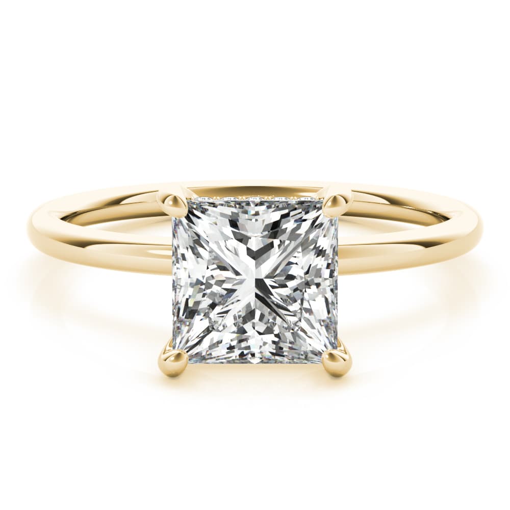 Solitaire Princess-Cut Engagement Ring, style 51158, On hand view in yellow gold
