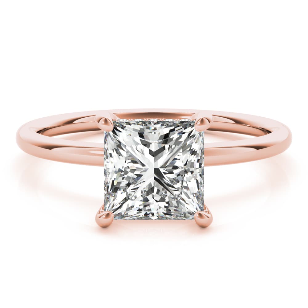 Solitaire Princess-Cut Engagement Ring, style 51158, On hand view in rose gold
