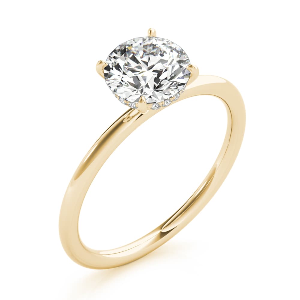 Hidden Halo Engagement Ring, Round, style 51159, Angle view in yellow gold