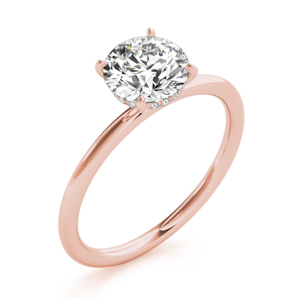 Hidden Halo Engagement Ring, Round, style 51159, Angle view in rose gold