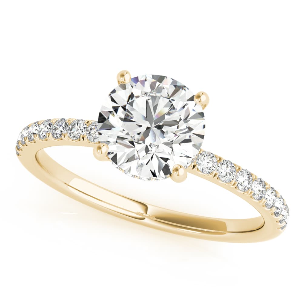 Round Hidden Halo Engagement Ring, style 51160, Front view in yellow gold