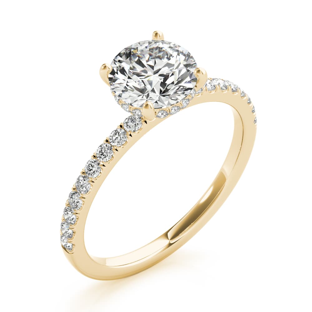 Round Hidden Halo Engagement Ring, style 51160, Angle view in yellow gold