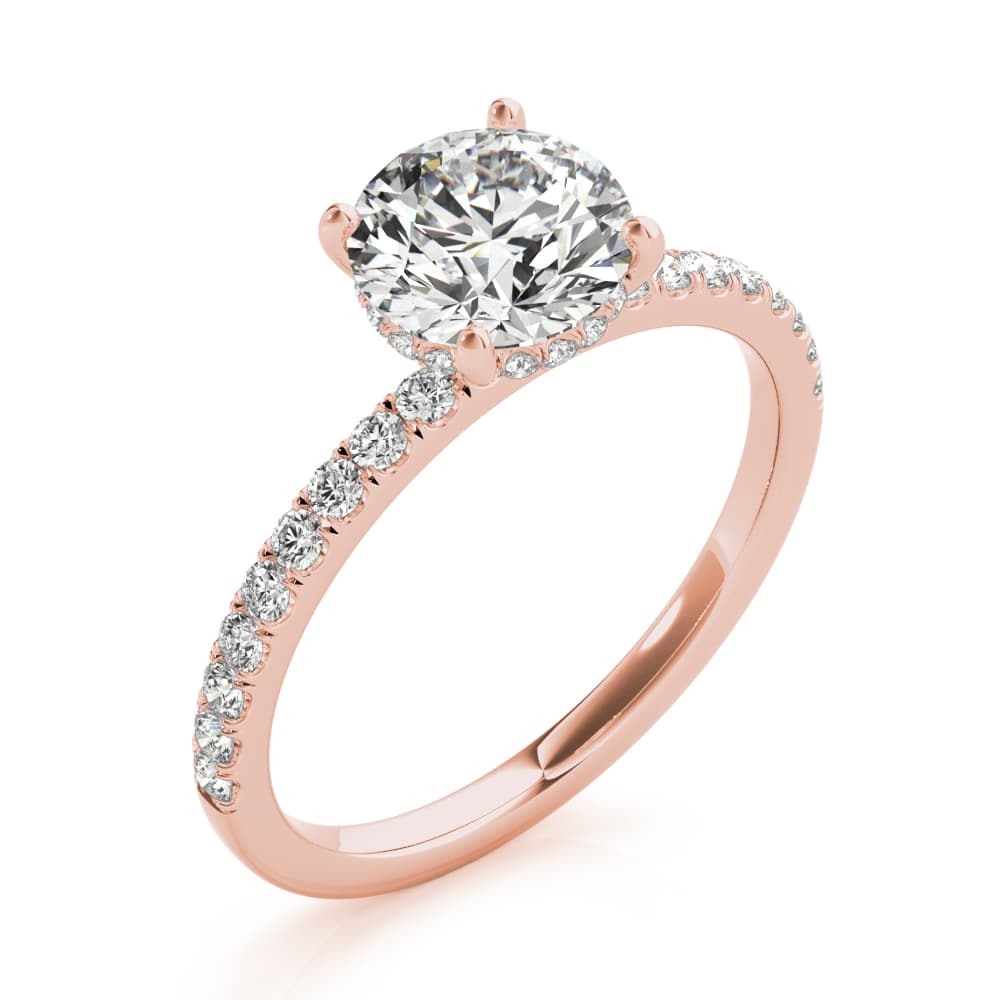 Round Hidden Halo Engagement Ring, style 51160, Angle view in rose gold