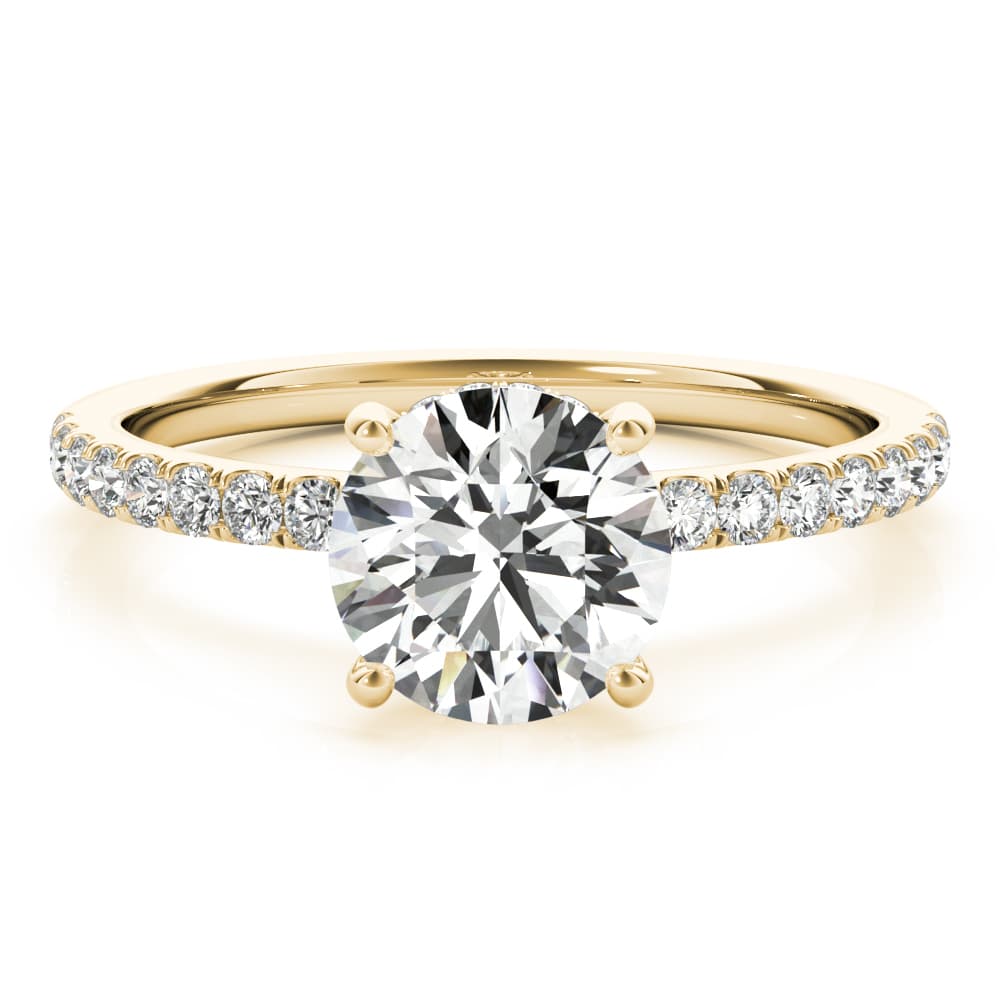 Round Hidden Halo Engagement Ring, style 51160, On hand view in yellow gold