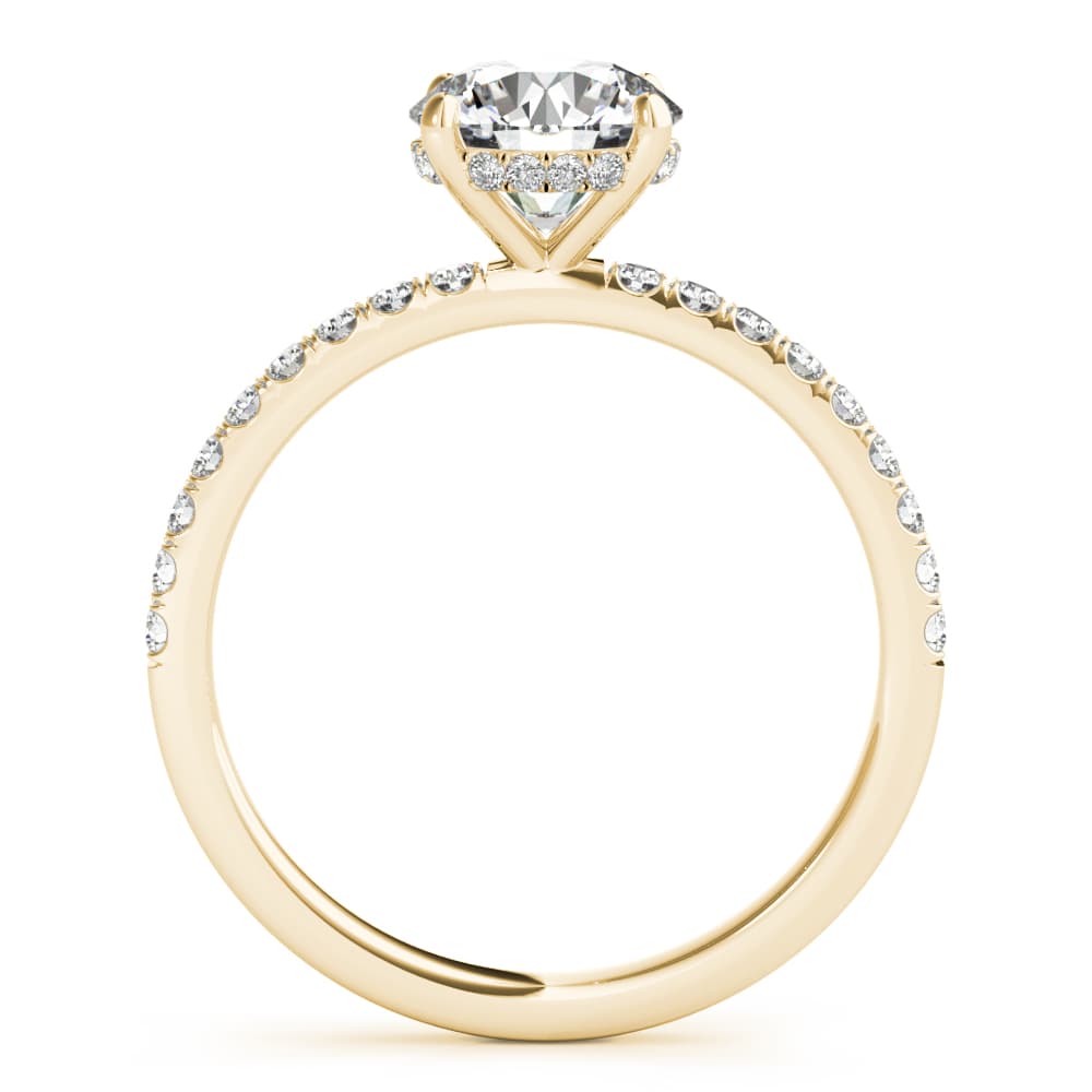Round Hidden Halo Engagement Ring, style 51160, Side view in yellow gold